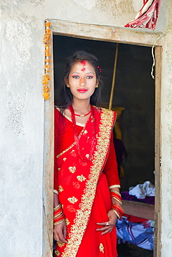 Nepalese woman of the Tharu ethnic group, portrait, Chitwan, Nepal, Asia