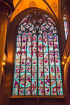 Stained-glass windows, Saint Nicholas Chapel, Aachen Cathedral, UNESCO World Heritage Site, North Rhine Westphalia, Germany, Europe