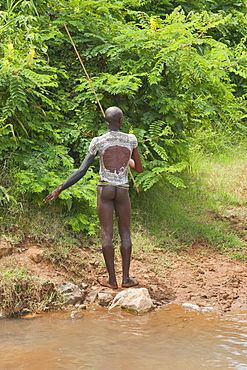 Surma man with body paintings on his back, Tulgit, Omo River Valley, Ethiopia, Africa