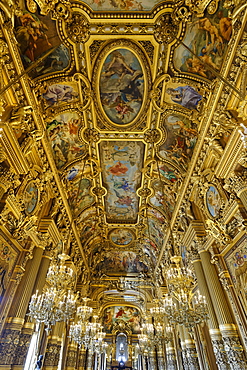 Le Grand Foyer with frescoes and ornate ceiling by Paul Baudry, Opera Garnier, Paris, France, Europe