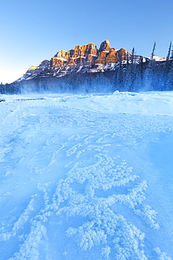 Castle Mountain and the Bow River in Winter, Banff National Park, Alberta, Canada, North America