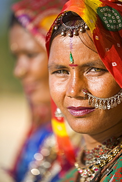 Portrait of a young woman in traditional dress, Jaisalmer, Rajasthan, India, Asia