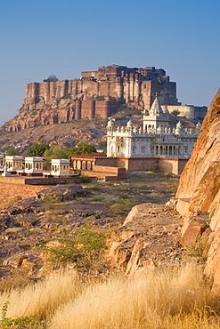 Jaswant Thada and Meherangarh Fort, Jodhpur (The Blue City), Rajasthan, India, Asia