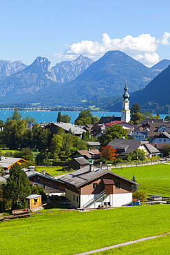 Elevated view over St. Gilgen, Wolfgangsee, Flachgau, Salzburger Land, Upper Austria, Austria, Europe