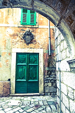 Building detail, Stari Grad (Old Town), The Bay of Kotor, UNESCO World Heritage Site, Kotor, Montenegro, Europe