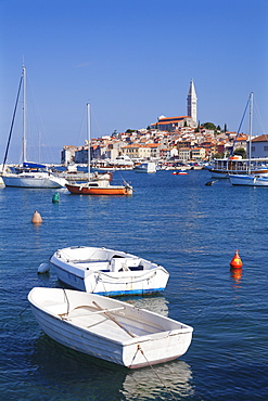 Harbour and the old town with the cathedral of St. Euphemia, Rovinj, Istria, Croatia, Adriatic, Europe