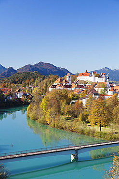 St. Mang's Abbey (Fussen Abbey) and Hohes Schloss castle, Fussen, Allgau, Allgau Alps, Bavaria, Germany, Europe 