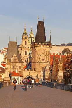 Charles Bridge and Mala Strana Bridge Tower in morning light, UNESCO World Heritage Site, Prague, Bohemia, Czech Republic, Europe