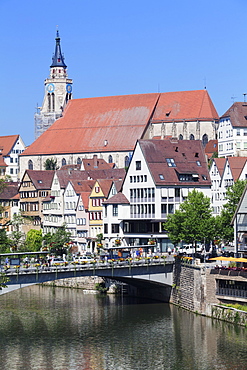 Old town with Stiftskirche Church and the Neckar River, Tubingen, Baden Wurttemberg, Germany, Europe 