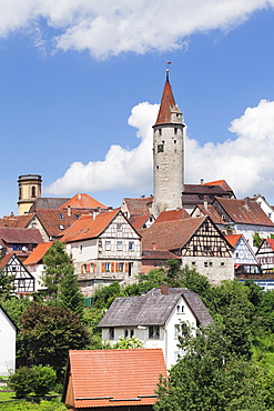 Stadtturm Tower, Half Timbered Houses, Kirchberg an der Jagst, Hohenlohe Region, Baden Wurttemberg, Germany