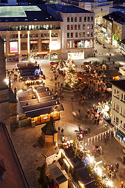 View from Kilianskirche church of Christmas fair in Kiliansplatz Square, Heilbronn, Baden Wurttemberg, Germany, Europe