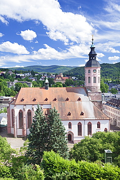 Aerial view of the old town with Stiftskirche collegiate church, Baden-Baden, Black Forest, Baden Wurttemberg, Germany, Europe