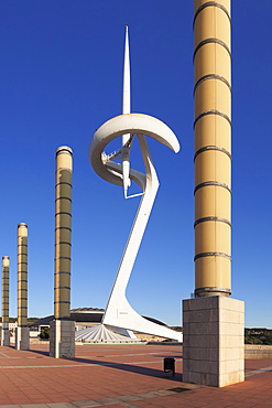 Torre Calatrava, TV Tower by Santiago Calatrava, Olympic Stadium's complex, Placa d'Europa, Montjuic, Barcelona, Catalonia, Spain, Europe