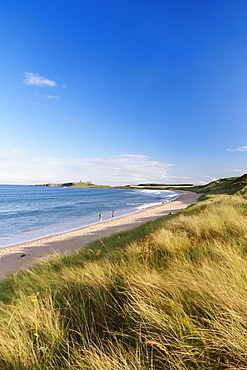 Dunstanburgh Castle and Embleton Beach, near Dunstanburgh, Northumberland, England, United Kingdom, Europe