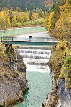 Lech River Waterfall in autumn, Fussen, Ostallgau, Allgau, Allgau Alps, Bavaria, Germany, Europe 