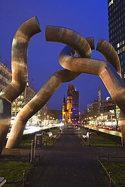 Kaiser Wilhelm memorial church and sculpture at Kurfurstendamm, Berlin, Germany, Europe