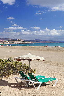 Beach chair at the beach of Costa Calma, Fuerteventura, Canary Islands, Spain, Atlantic, Europe 