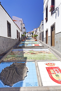 Ceramic tiles showing parts of the Canary Islands, Firgas, Gran Canaria, Canary Islands, Spain, Europe 