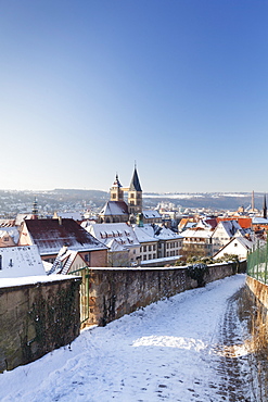 High angle view of the old town of Esslingen in winter, Baden Wurttemberg, Germany, Europe 