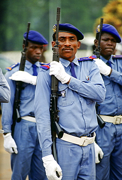 Soldiers with rifles in Cameroon, West Africa