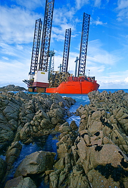 Oil rig aground in Grandes Rocques Bay, Guernsey, Channel Islands