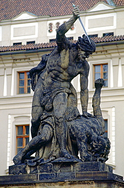 Statue above the main entrance gate of  Hradcany Castle, Prague