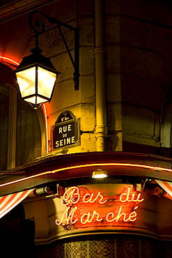 Bar du March? sign, Rue de Seine, Left Bank, Paris, France