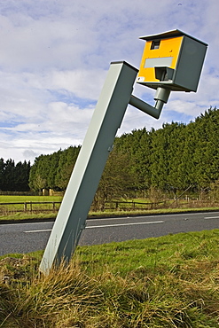 Vandalised Gatso speed camera on A40, Oxfordshire, England, United Kingdom