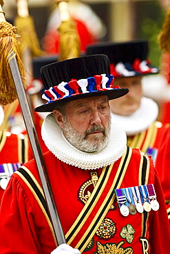 Yeomen of the Guard in traditional livery uniform, England UK