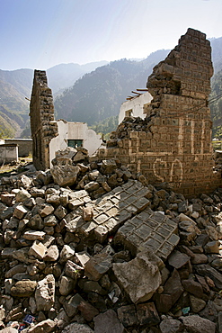 Buildings demolished in earthquake area of Azad Jammu Kashmir, village of Pattika, Pakistan