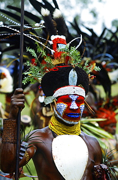 Tribesman in war paints at gathering of tribes, Mount Hagen, Papua New Guinea.