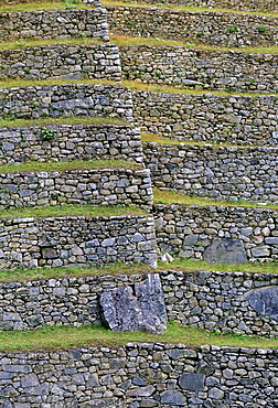 Dry-stone walls of Machu Picchu ruins of Inca citadel in Peru, South America