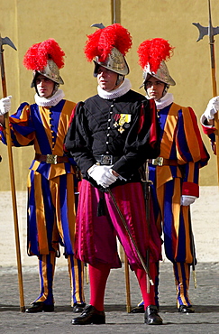 Swiss Guards in traditional livery uniform at the Vatican, Vatican City