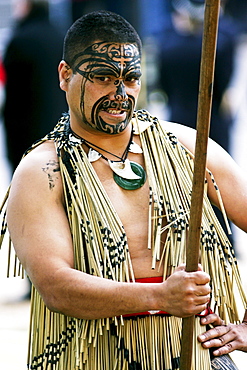 Traditional tattoos on face of Maori warrior