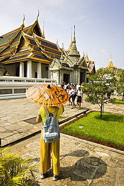 Tourists visit the Amarin Winitchai Throne Hall, Bangkok, Thailand