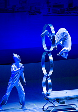 Members of the Shanghai Acrobatic Group performing on stage at the Shanghai Centre Theatre, China