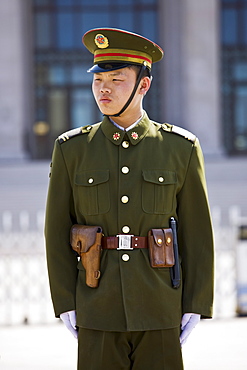 Army soldier outside Mao's Mausoleum, Tian'an Men Square, Beijing, China