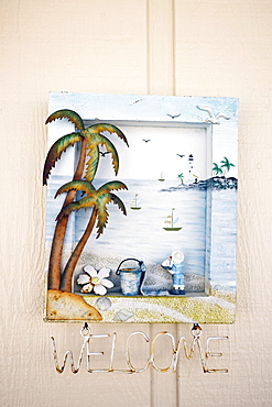 Welcome ornament of beach scene at beachfront holiday home, Anna Maria Island, Florida