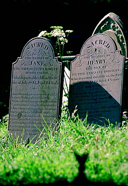 Slate tombstones in Landewednack Churchyard, Cornwall