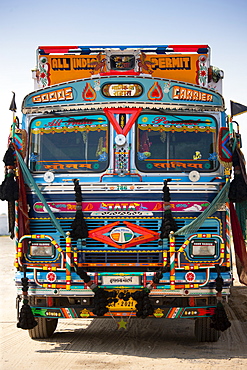 Decorated Tata truck at Rasulpura in Sawai Madhopur, Rajasthan, Northern India