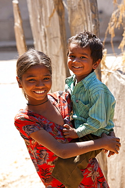 Happy Indian children in typical Rajasthani village of Nimaj, Rajasthan, Northern India