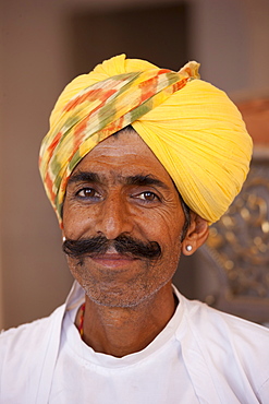 Hindu ceremonial guard at Mehrangarh Fort at Jodhpur in Rajasthan, Northern India