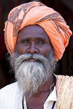 Indian man wearing traditional Rajasthani turban in Sadri town in Pali District of Rajasthan, Western India