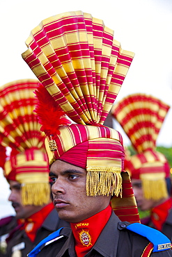 Jai Mewar ceremonial guard of 76th Maharana of Mewar, Shriji Arvind Singh Mewar of Udaipur, at the City Palace, Rajasthan, India