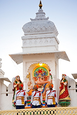 Ceremonial military band of 76th Maharana Shriji Arvind Singh Mewar of Udaipur, at the City Palace, Rajasthan, India