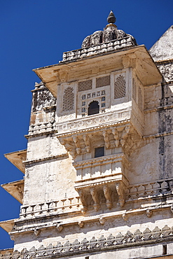 Detail of The City Palace of 76th Maharana of Mewar, Shriji Arvind Singh Mewar of Udaipur in the Zenana Mahal, Rajasthan, India