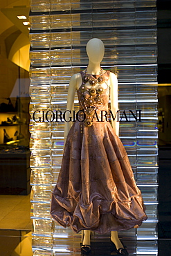 Shop window display of Italian designer Giorgio Armani fashion shop in Via de Tornabuoni in Florence,Tuscany, Italy