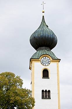 Parish church with traditional onion dome at Grassau in Baden-Wurttenberg, Bavaria, Germany