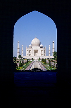 The Taj Mahal photographed through an arch, Agra, India