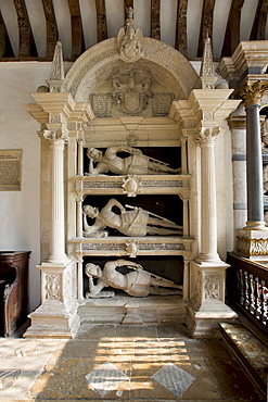 Fettiplace tombs 1613 in the chancel of St Mary's Church in Swinbrook - top Sir Edmund Fettiplace mid William base Alexander